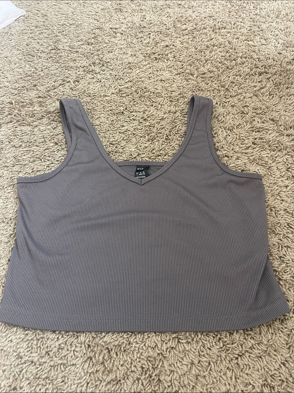 SHEIN Ribbed V-Neck Crop Tank - Gray